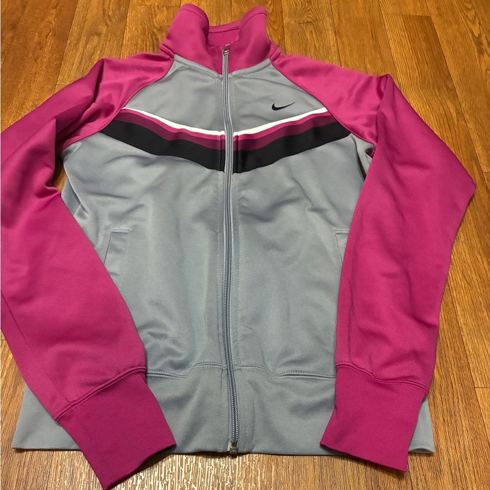 Nike Women's Pink and Gray Zip Up Jacket Size Medium